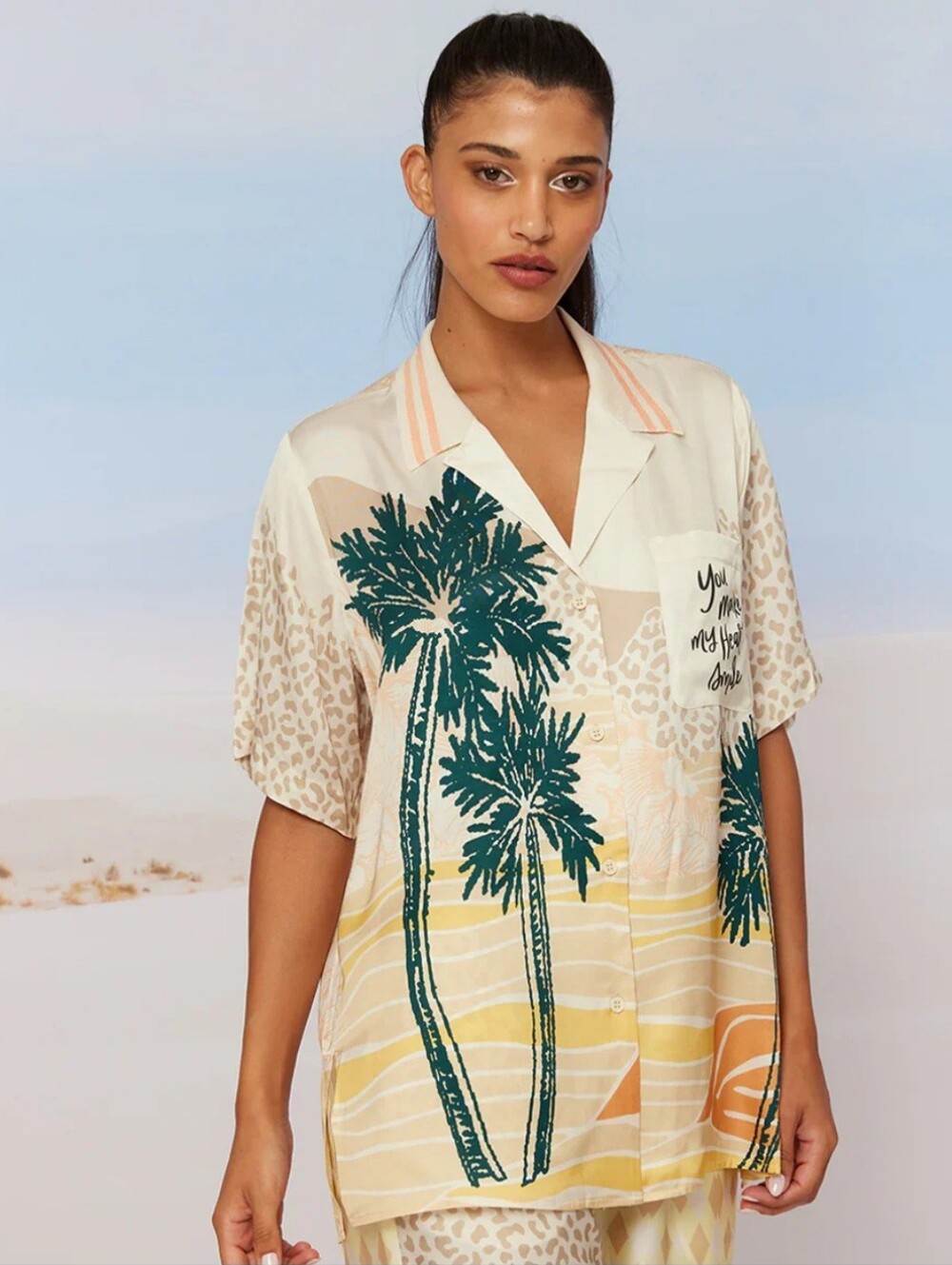 Me369 For Ever Vacation Lilian Knit Collar Vacation Shirt Women Size Medium